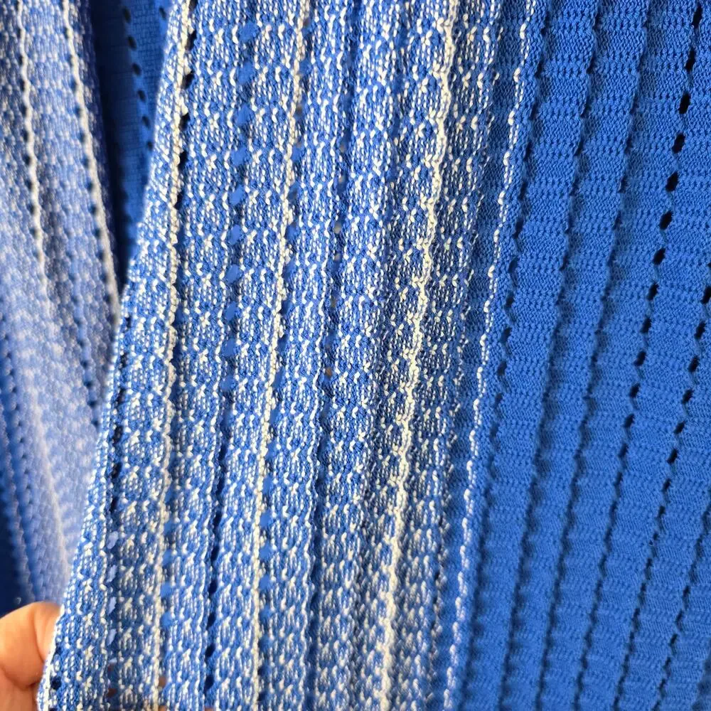 Ming Wang Cardigan Women's M Royal Blue White Open Knit Textural Classic Coastal - Picture 9 of 9